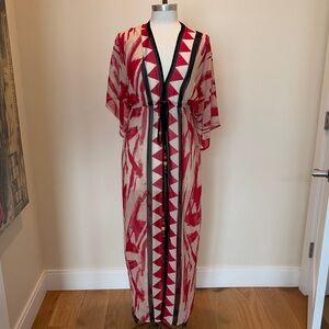 IMAN Red and White Geometric Maxi Dress